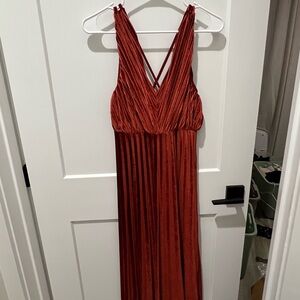 ASOS Rust Pleated Sundress with Plunge Neckline